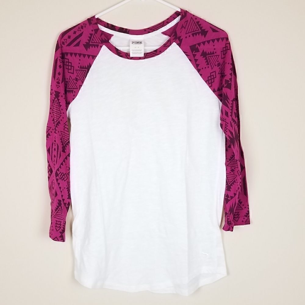 PINK Victoria Secret Baseball Raglan Sleeve Aztac Print Shirt